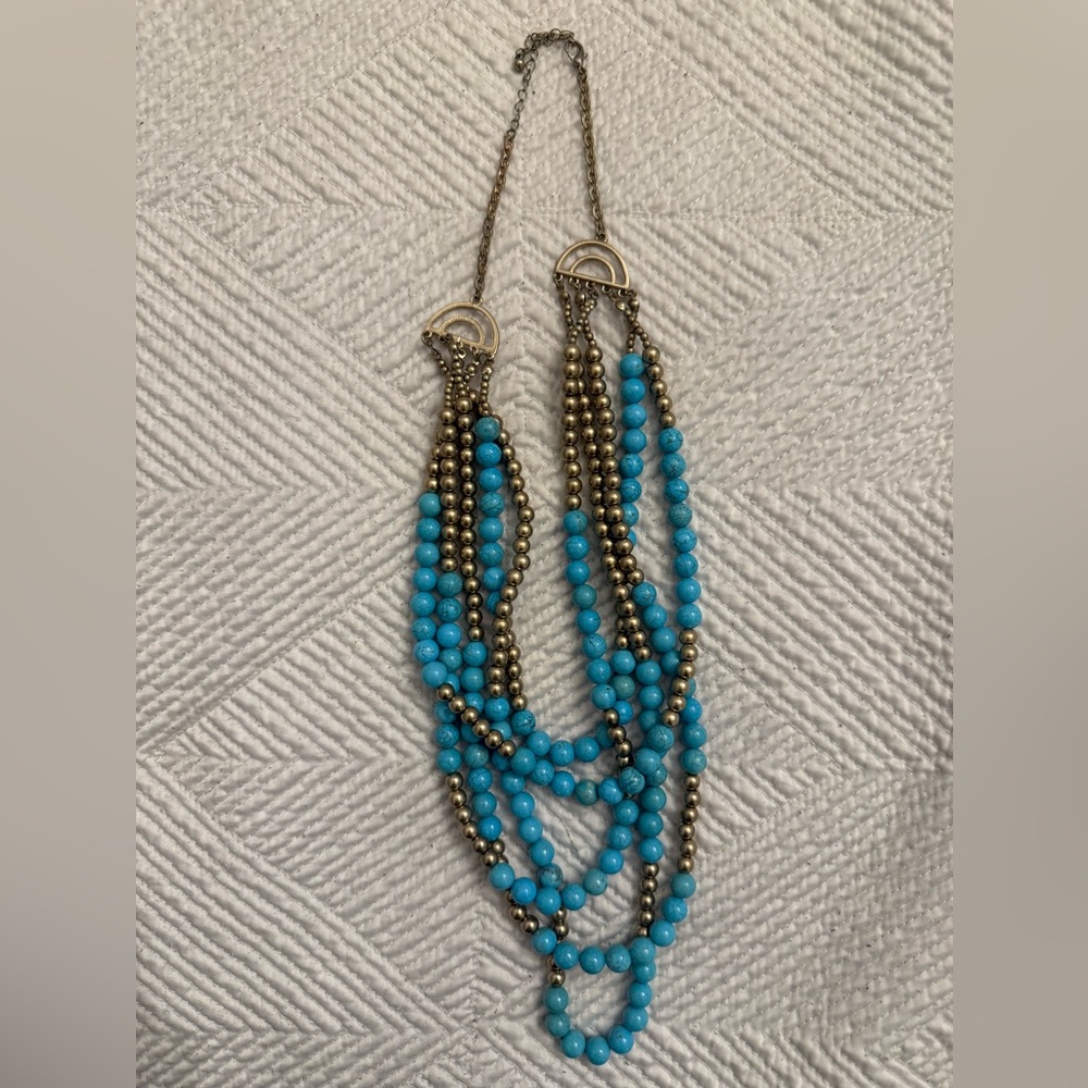 Elegant Blue and Gold Beaded Necklace